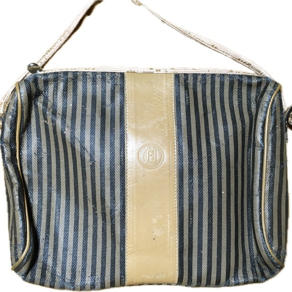 Fendi Vintage Crossbody Shoulder Bag Striped Pequin AS IS